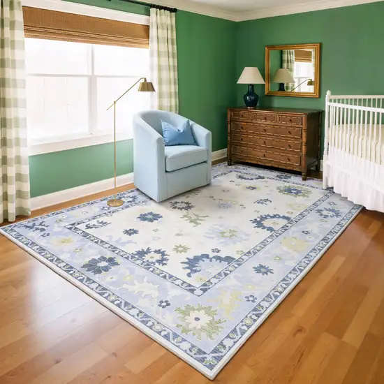 White And Blue Oriental Washable Area Rug Photo 6