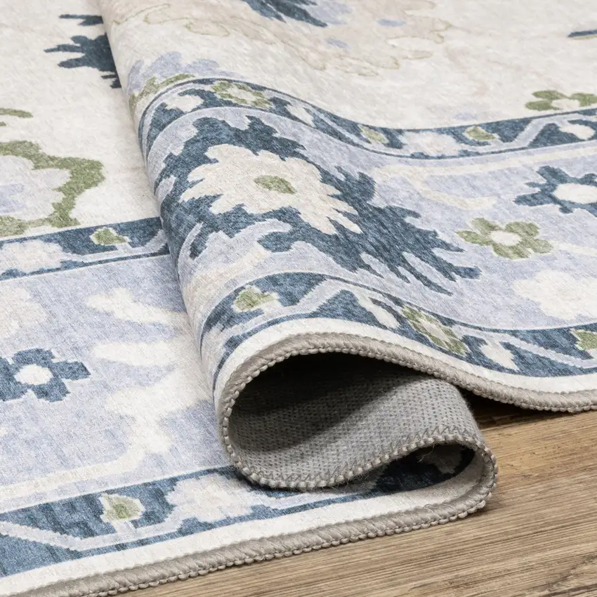 White And Blue Oriental Washable Area Rug Photo 9