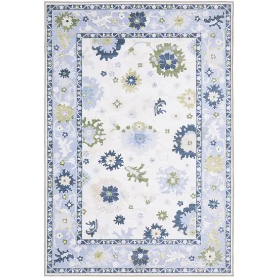 White And Blue Oriental Washable Area Rug Photo 2