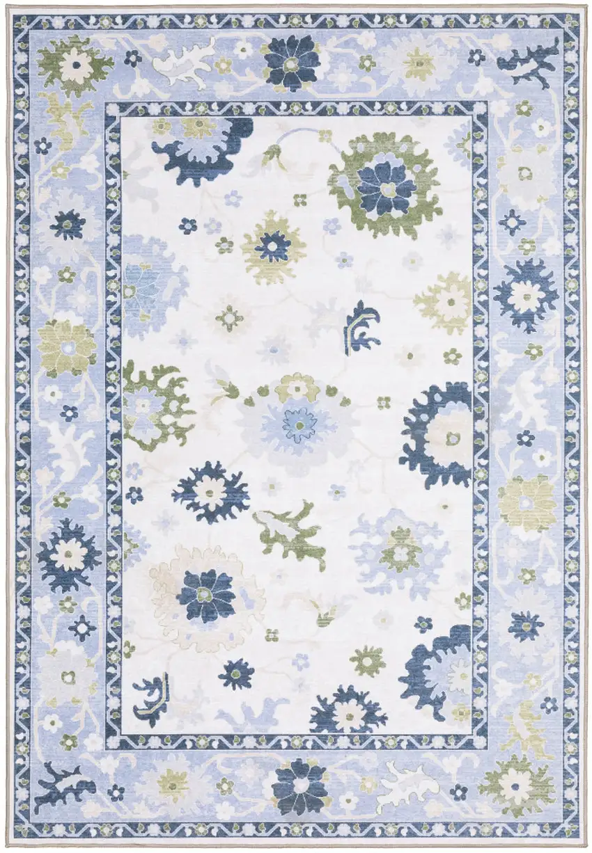 White And Blue Oriental Washable Area Rug Photo 2
