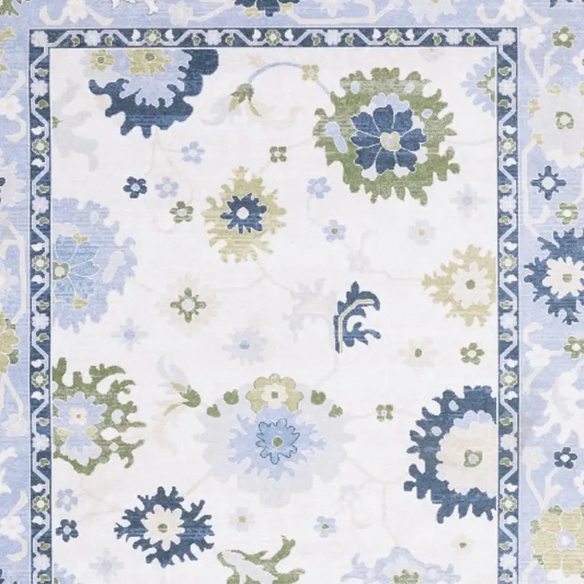 White And Blue Oriental Washable Area Rug Photo 3