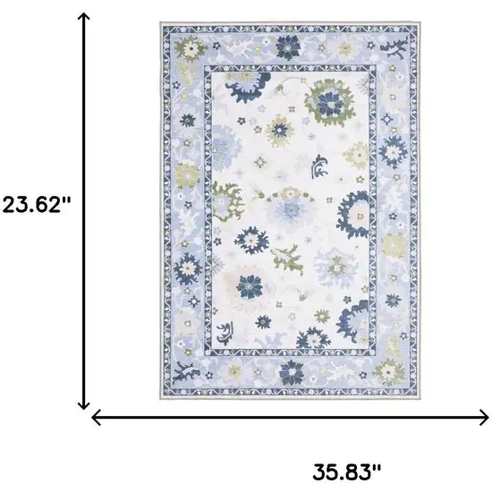 White And Blue Oriental Washable Area Rug Photo 7