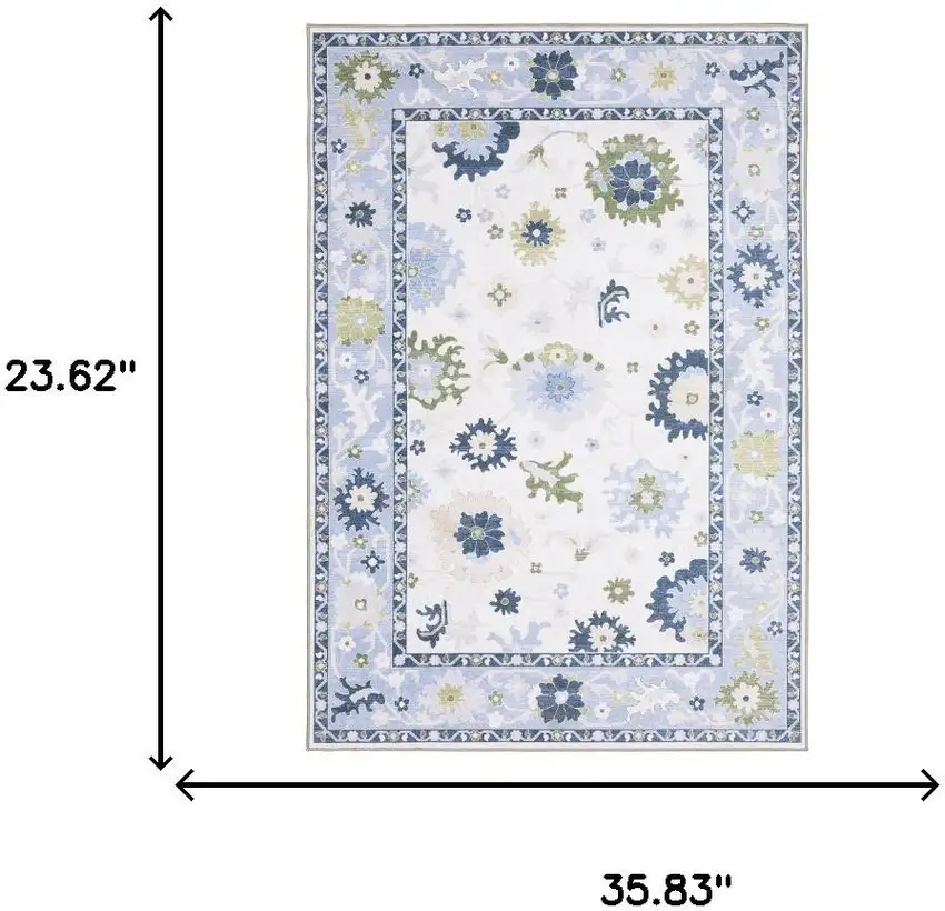 White And Blue Oriental Washable Area Rug Photo 7