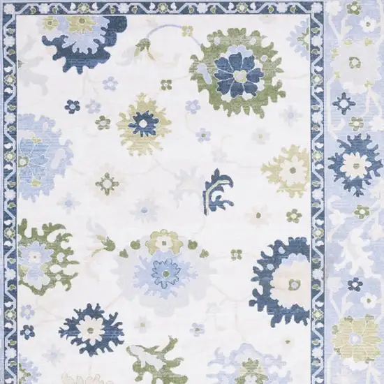 White And Blue Oriental Washable Area Rug Photo 3