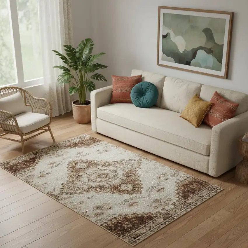 White And Brown Wool Ikat Hand Tufted Area Rug Photo 1