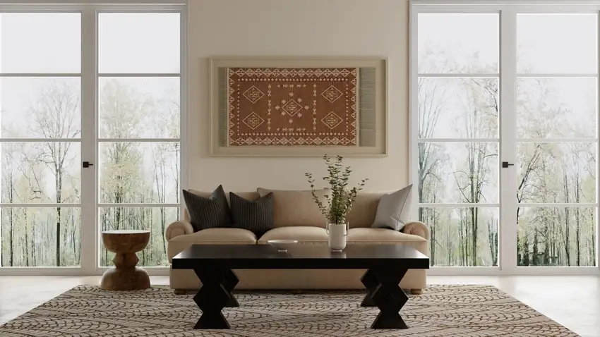 White And Brown Wool Ikat Hand Tufted Area Rug Photo 6