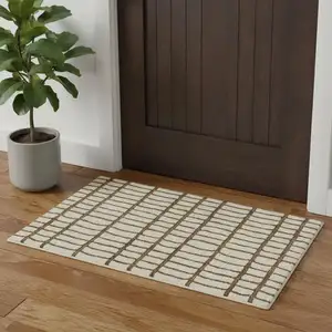 Photo of White And Brown Wool Ikat Hand Tufted Area Rug