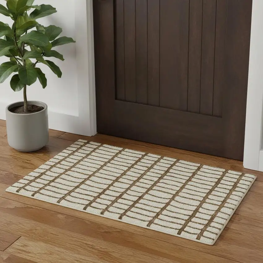 White And Brown Wool Ikat Hand Tufted Area Rug Photo 1