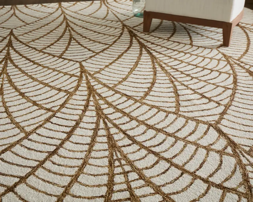 White And Brown Wool Ikat Hand Tufted Area Rug Photo 5