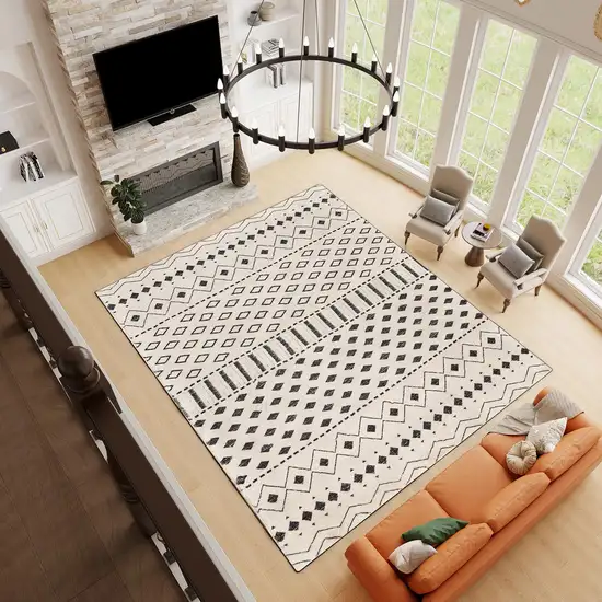 White And Charcoal Geometric Area Rug Photo 7