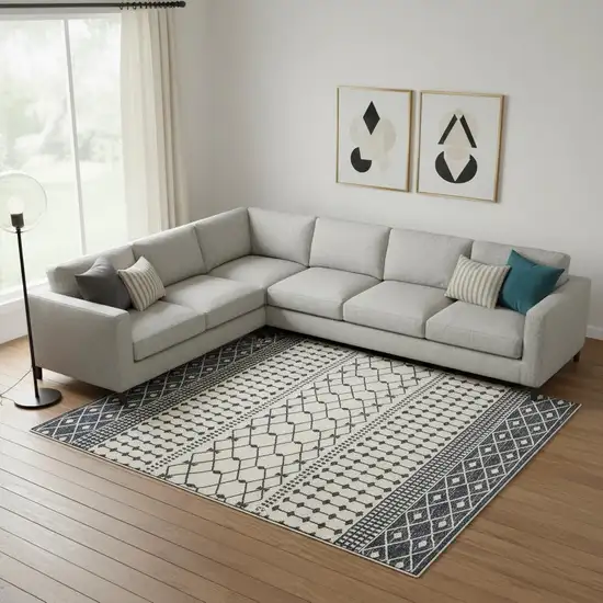 White And Charcoal Geometric Area Rug Photo 1