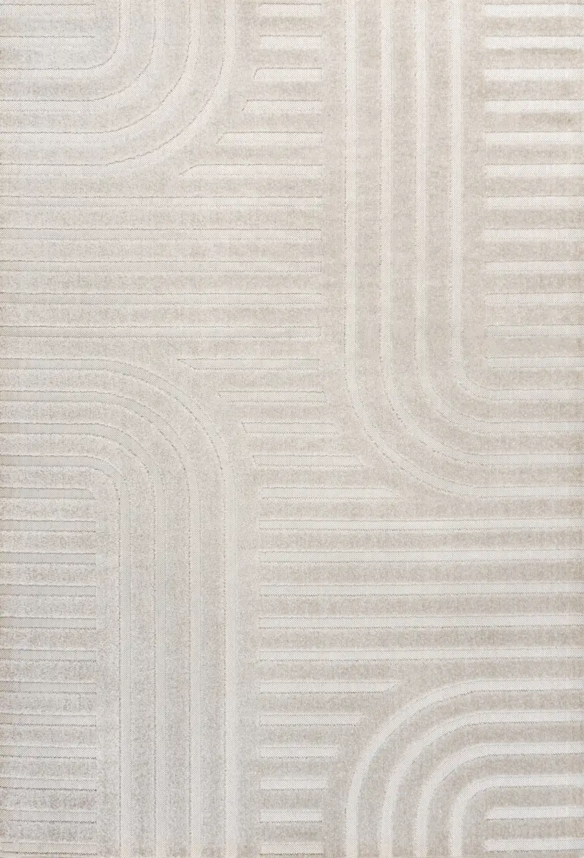 White And Cream Striped Indoor Outdoor Area Rug Photo 1