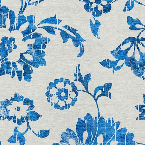 White And Denim Blue Floral Washable Indoor Outdoor Area Rug Photo 6