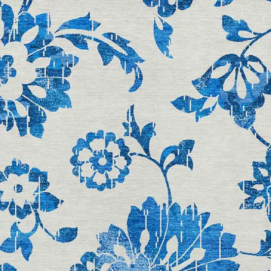 White And Denim Blue Floral Washable Indoor Outdoor Area Rug Photo 6
