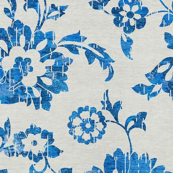 White And Denim Blue Floral Washable Indoor Outdoor Area Rug Photo 6