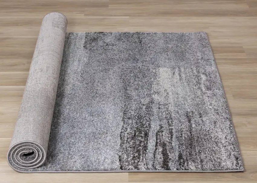 White And Gray Abstract Area Rug Photo 9