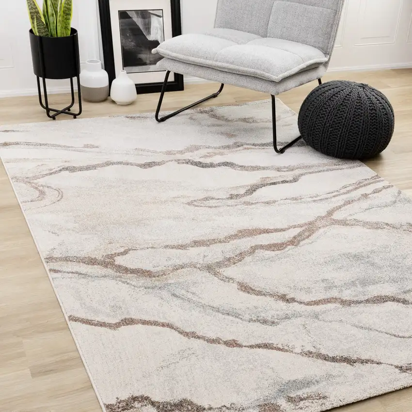 White And Gray Abstract Area Rug Photo 5