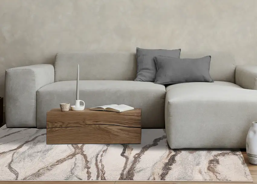 White And Gray Abstract Area Rug Photo 6