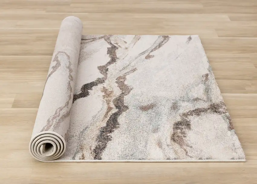 White And Gray Abstract Area Rug Photo 9