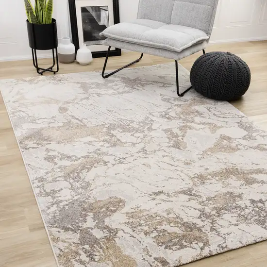 White And Gray Abstract Area Rug Photo 4