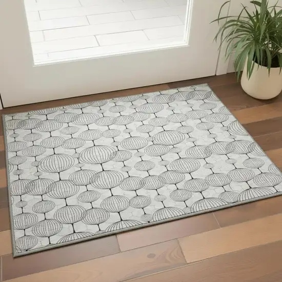 White And Gray Geometric Washable Area Rug With UV Protection Photo 2