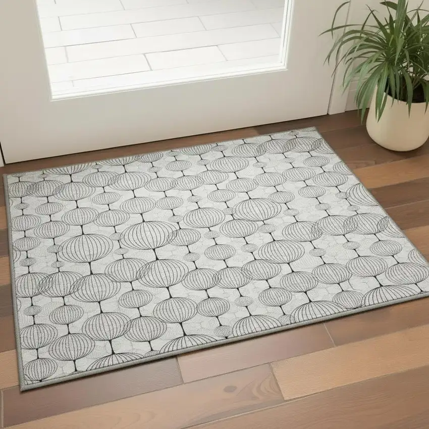 White And Gray Geometric Washable Area Rug With UV Protection Photo 2