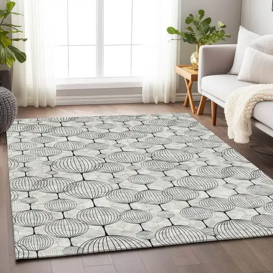 White And Gray Geometric Washable Area Rug With UV Protection Photo 4
