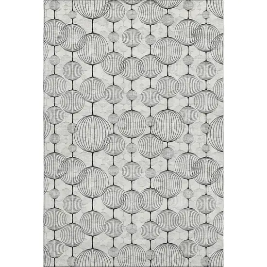 White And Gray Geometric Washable Area Rug With UV Protection Photo 1