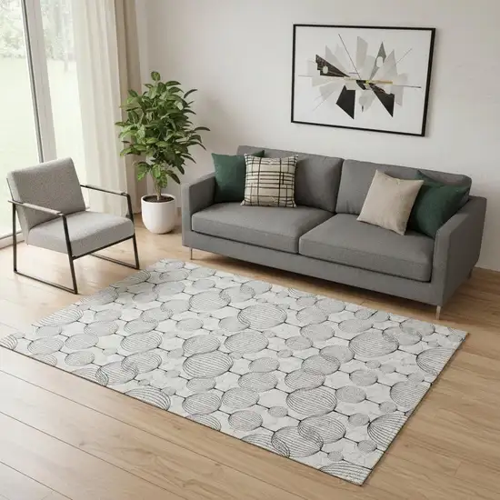 White And Gray Geometric Washable Area Rug With UV Protection Photo 1