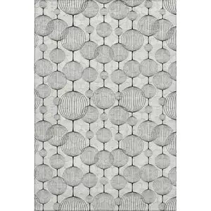 Photo of White And Gray Geometric Washable Area Rug With UV Protection