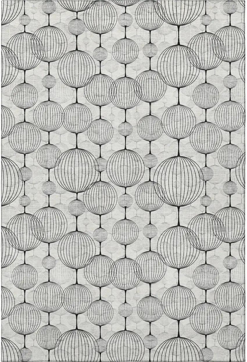 White And Gray Geometric Washable Area Rug With UV Protection Photo 4