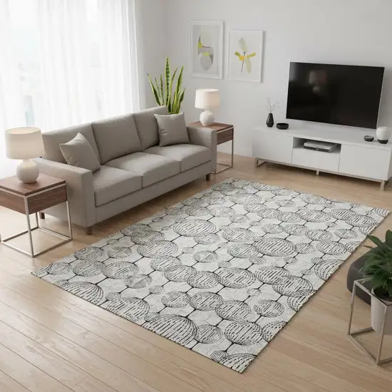 White And Gray Geometric Washable Area Rug With UV Protection Photo 2