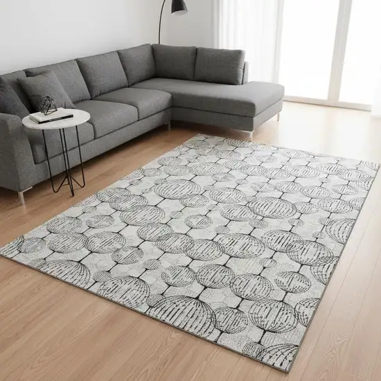 White And Gray Geometric Washable Area Rug With UV Protection Photo 2