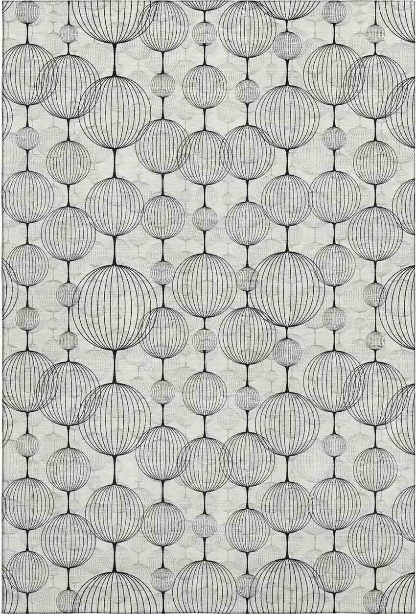 White And Gray Geometric Washable Area Rug With UV Protection Photo 1