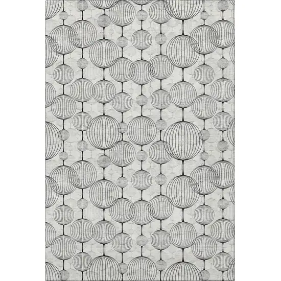 White And Gray Geometric Washable Area Rug With UV Protection Photo 3