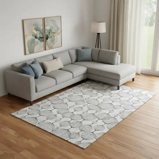 White And Gray Geometric Washable Area Rug With UV Protection Photo 1