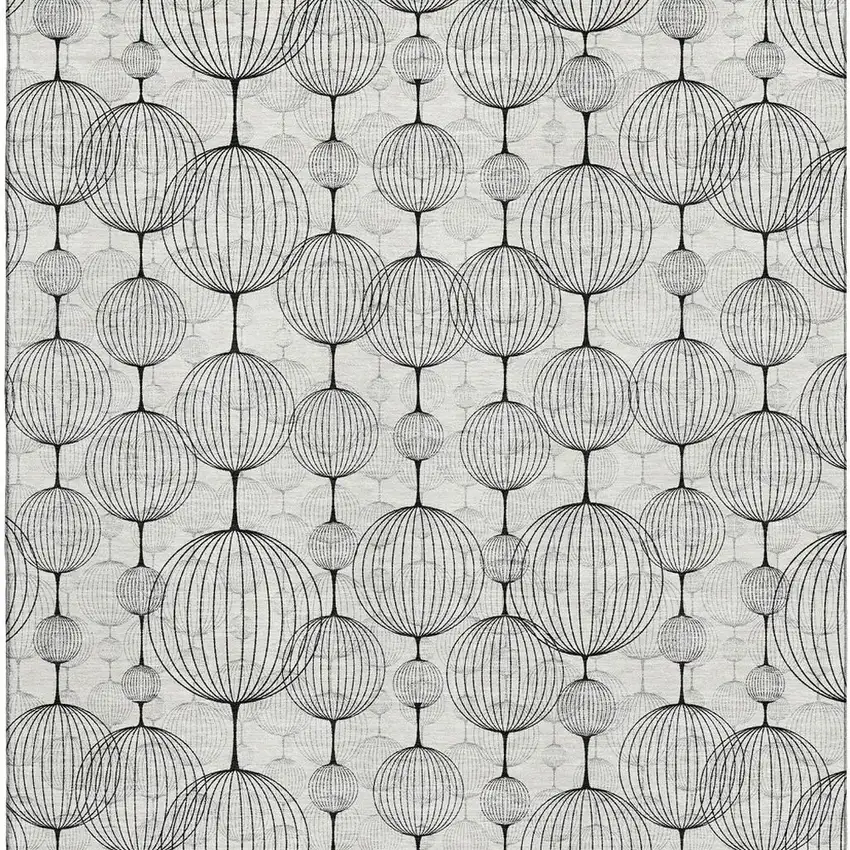 White And Gray Geometric Washable Area Rug With UV Protection Photo 4