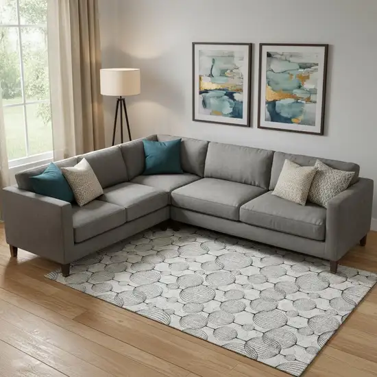 White And Gray Geometric Washable Area Rug With UV Protection Photo 1