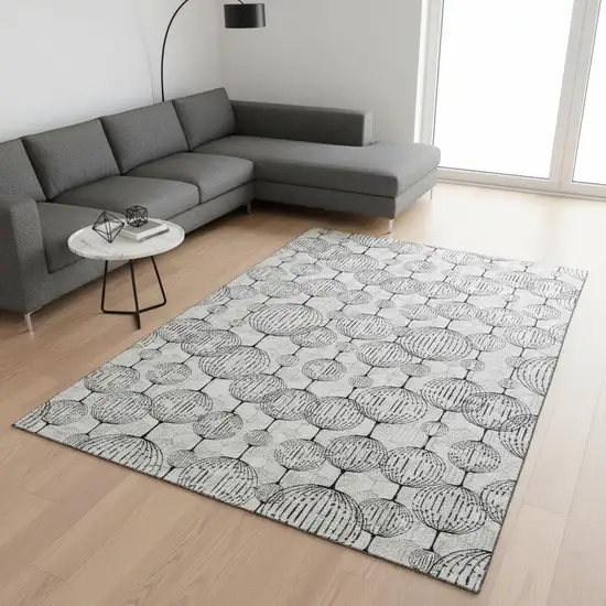 White And Gray Geometric Washable Area Rug With UV Protection Photo 2