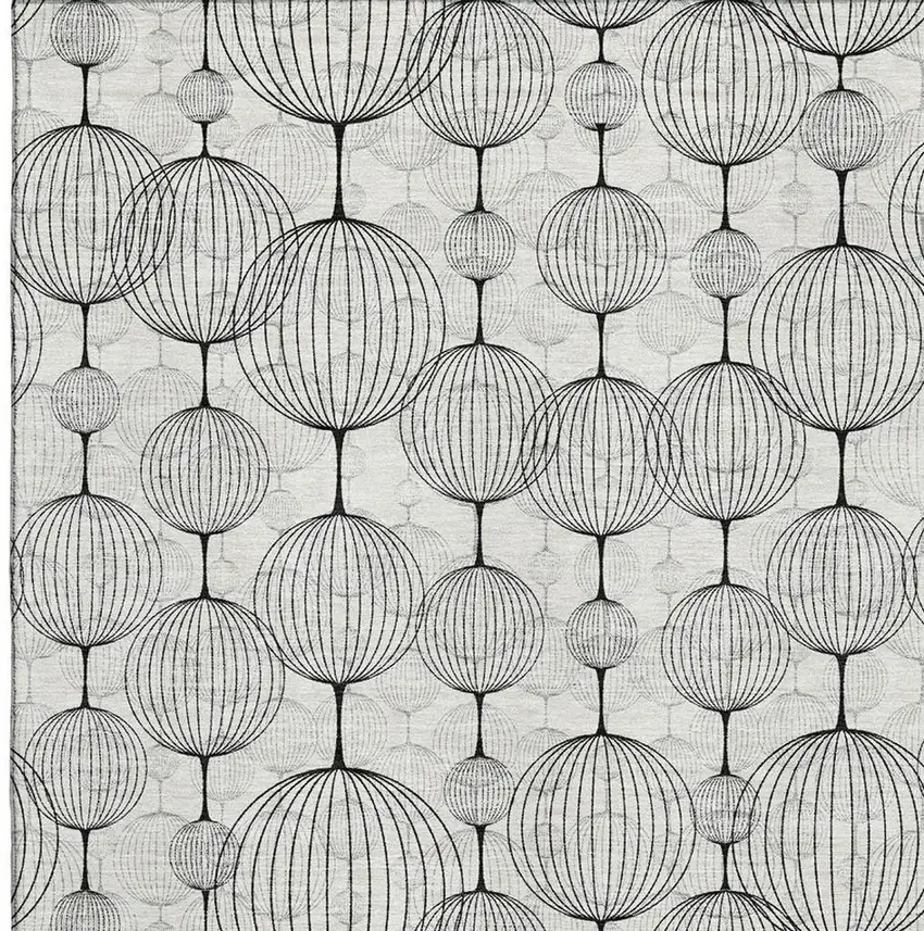 White And Gray Geometric Washable Area Rug With UV Protection Photo 3