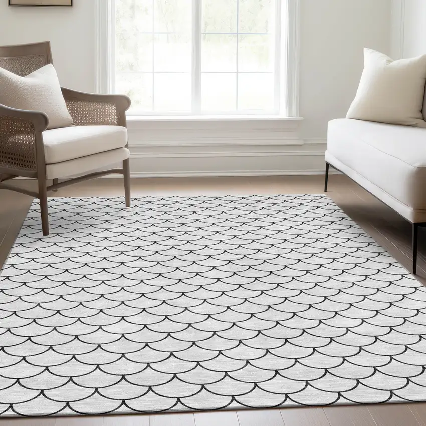 White And Gray Geometric Washable Area Rug With UV Protection Photo 5