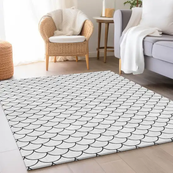 White And Gray Geometric Washable Area Rug With UV Protection Photo 3