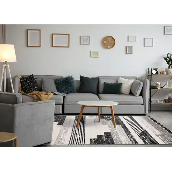 White And Gray Striped Area Rug Photo 7