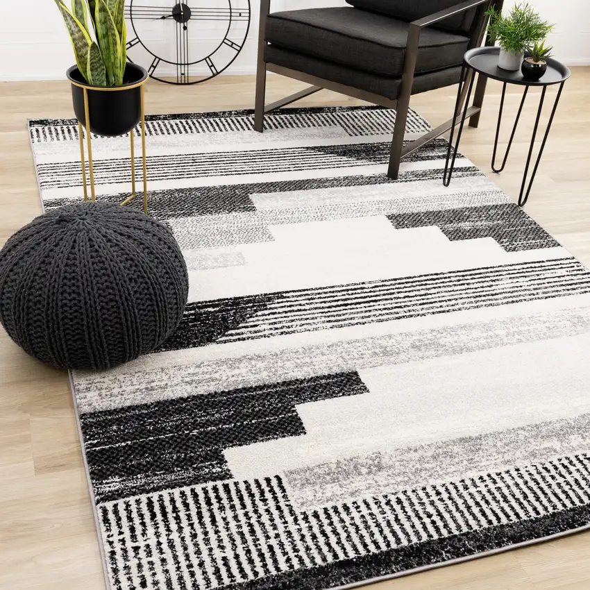 White And Gray Striped Area Rug Photo 6