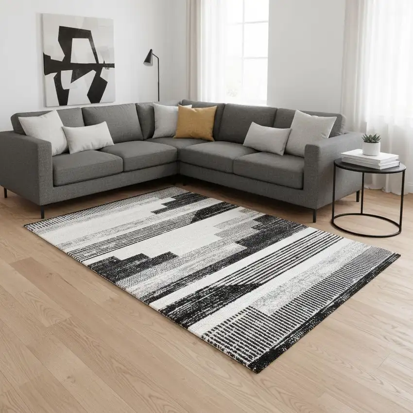 White And Gray Striped Area Rug Photo 1