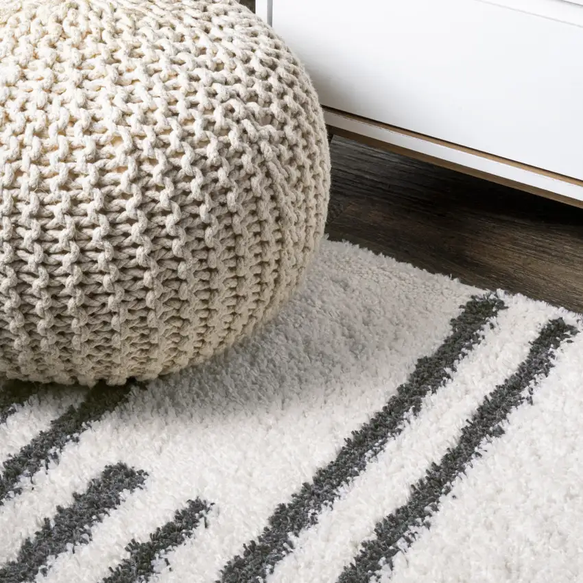 White And Gray Striped Area Rug Photo 6