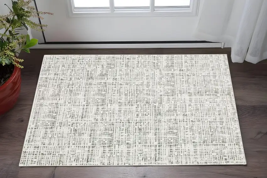 White And Grey Abstract Power Loom Stain Resistant Area Rug Photo 1