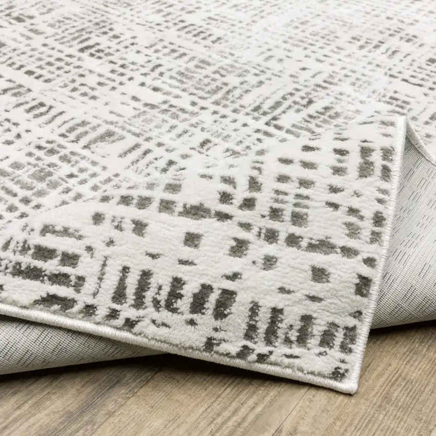 White And Grey Abstract Power Loom Stain Resistant Area Rug Photo 9