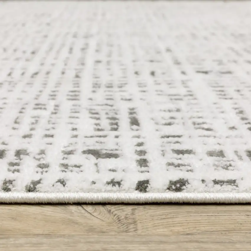 White And Grey Abstract Power Loom Stain Resistant Area Rug Photo 6