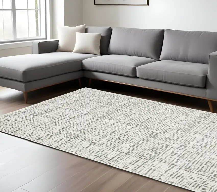 White And Gray Abstract Distressed Area Rug Photo 1